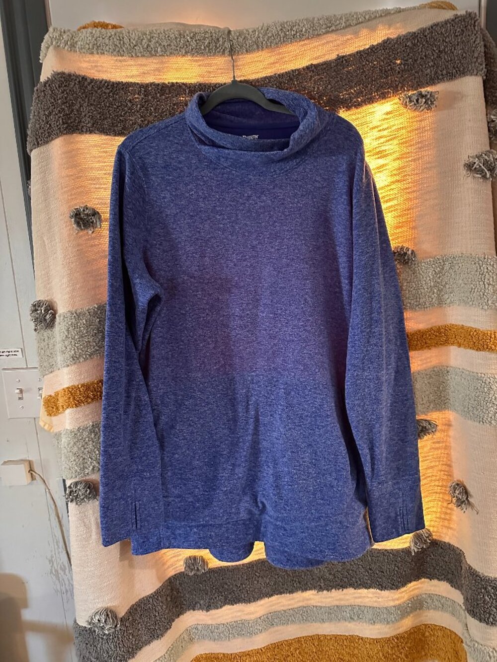 Duluth Trading Co. Cowl Neck Tunic Pullover with Thumbholes - Blue XXL